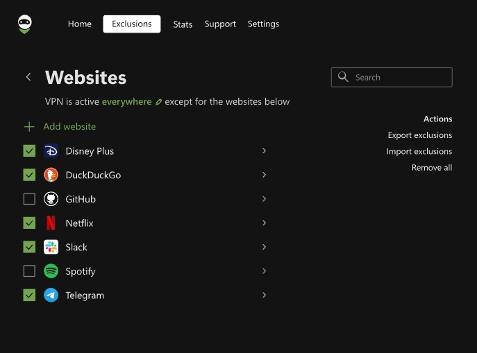 Выбор отдельных приложений